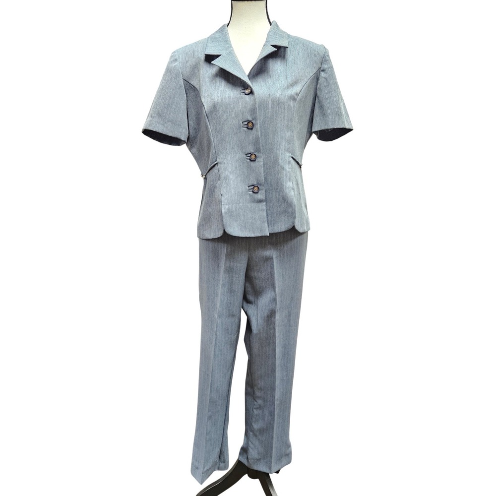 VTG Petite Perceptions Blue Pinstripe Pant Suit 10P 90s Corpcore Business Office